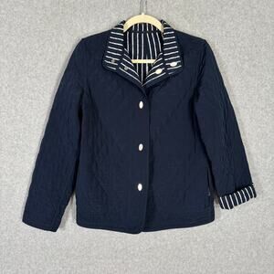 Hilary Radley Jacket Womens Small Navy Striped Quilted Reversible Casual Pockets